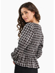 Among The Brave Required Black White Check LS Shirred Bodice Top
