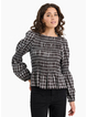 Among The Brave Required Black White Check LS Shirred Bodice Top