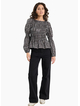 Among The Brave Required Black White Check LS Shirred Bodice Top