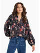 Ivy + Jack Instrumental Black Wildflowers Lace Insert Pintuck Long Sleeve Shirt