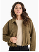 Stories Be Told Troupe Khaki Faux Suede Zip Through Bubble Hem Bomber Jacket