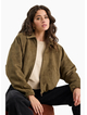 Stories Be Told Troupe Khaki Faux Suede Zip Through Bubble Hem Bomber Jacket