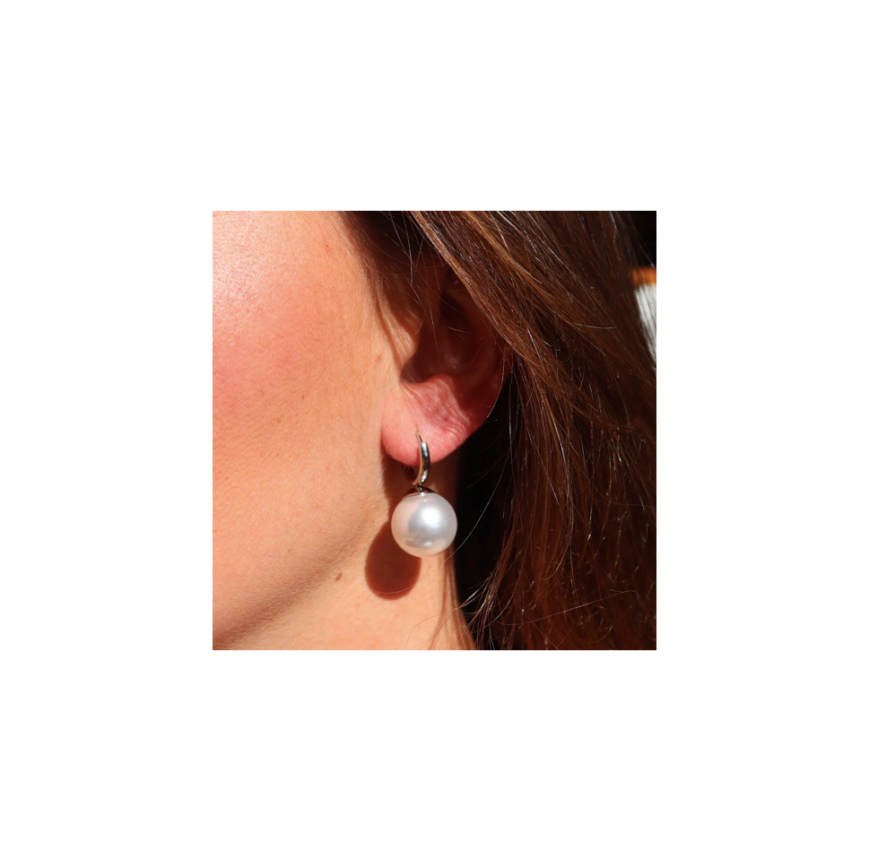 Steel Me Silver Round Pearl Earrings
